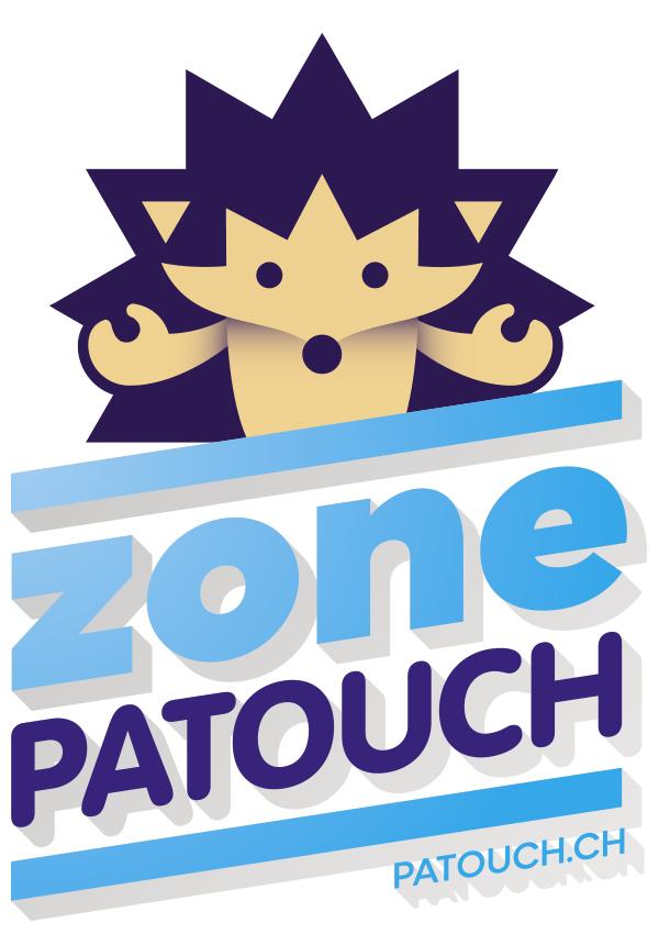 Logo Zone Patouch avec hérisson bleu